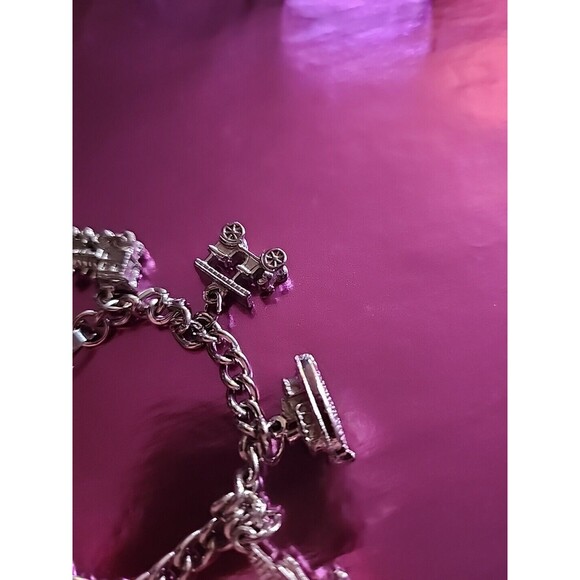 vintage Walt Disney Production 7 Charms Bracelet Steam boat, Castle and train + - Picture 5 of 6